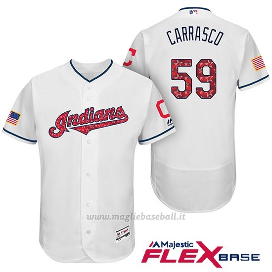 Maglia Baseball Uomo Cleveland Indians 2017 Estrellas y Rayas Carlos Carrasco Bianco Flex Base